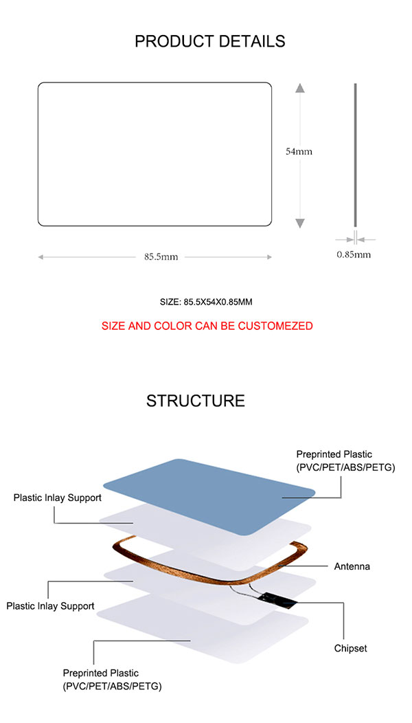 OEM High Quality Pvc NFC Blank Card Glossy White RFID Card