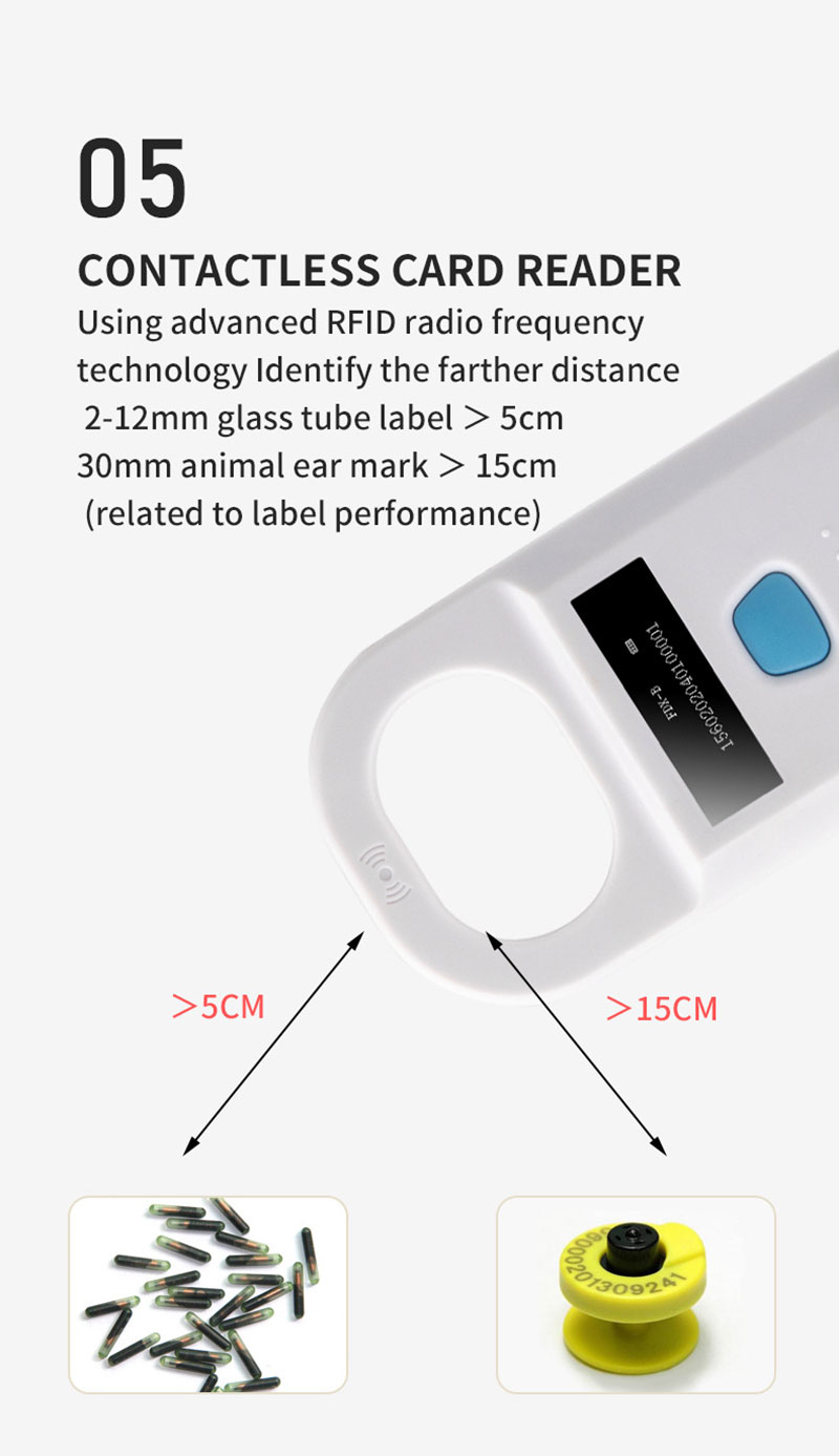 Pembaca ID Hewan Rfid Genggam Kecil Portabel 134.2Khz 6