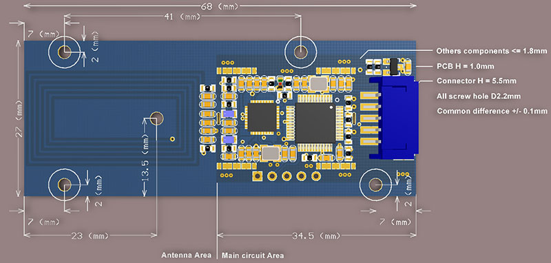 Kartu ISO14443A non-kontak, ISO15693 modul HF multi-protokol sensor pintar modul baca-tulis kartu IC