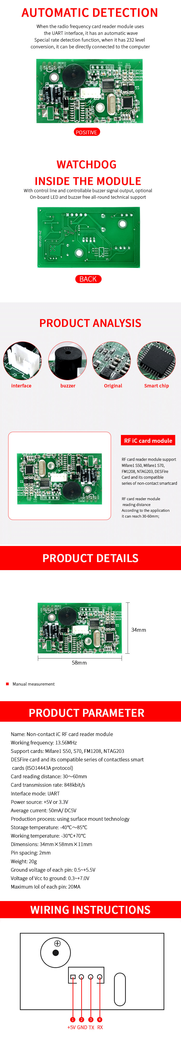 13.56mhz M1 IC ISO14443A TYPE A RS485 RS232 UART antarmuka RFID Modul Pembaca Kartu