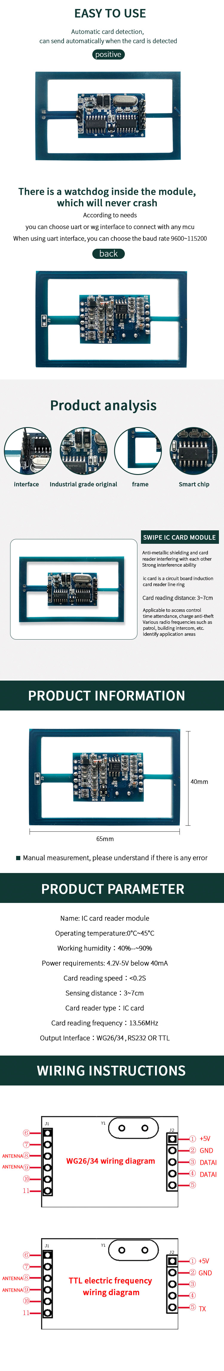 Modul Pembaca RFID 13.56Mhz Tertanam