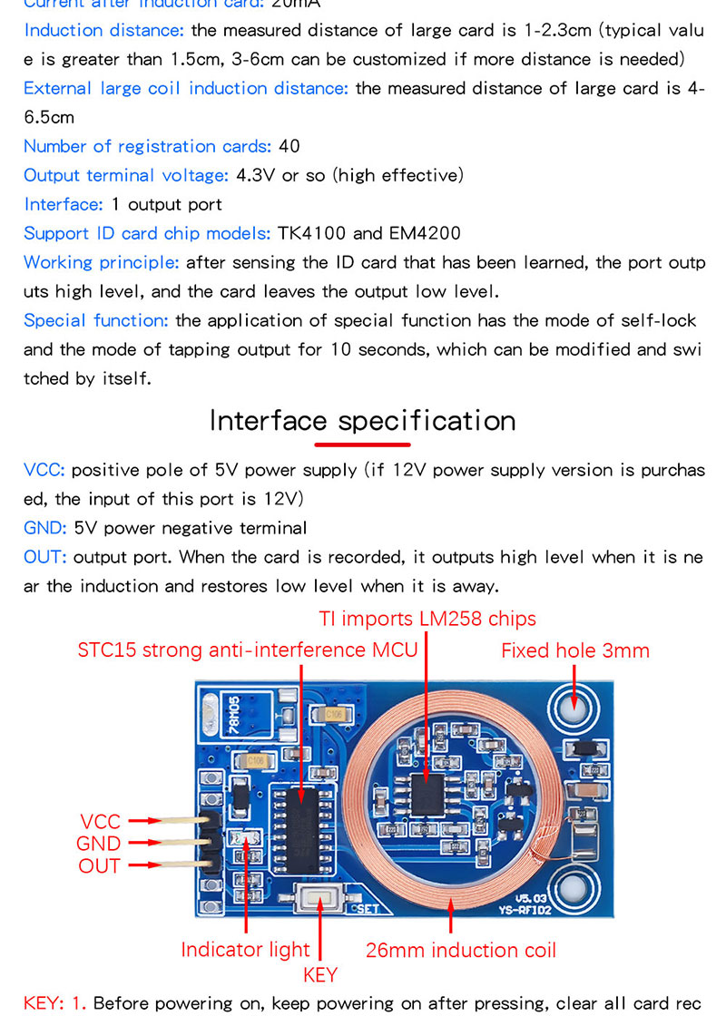 Modul pembelajaran kartu ID Kartu baca RFID 5V 12V output port I/O 125K kartu akses mikrokontroler frekuensi radio gesek DIY2