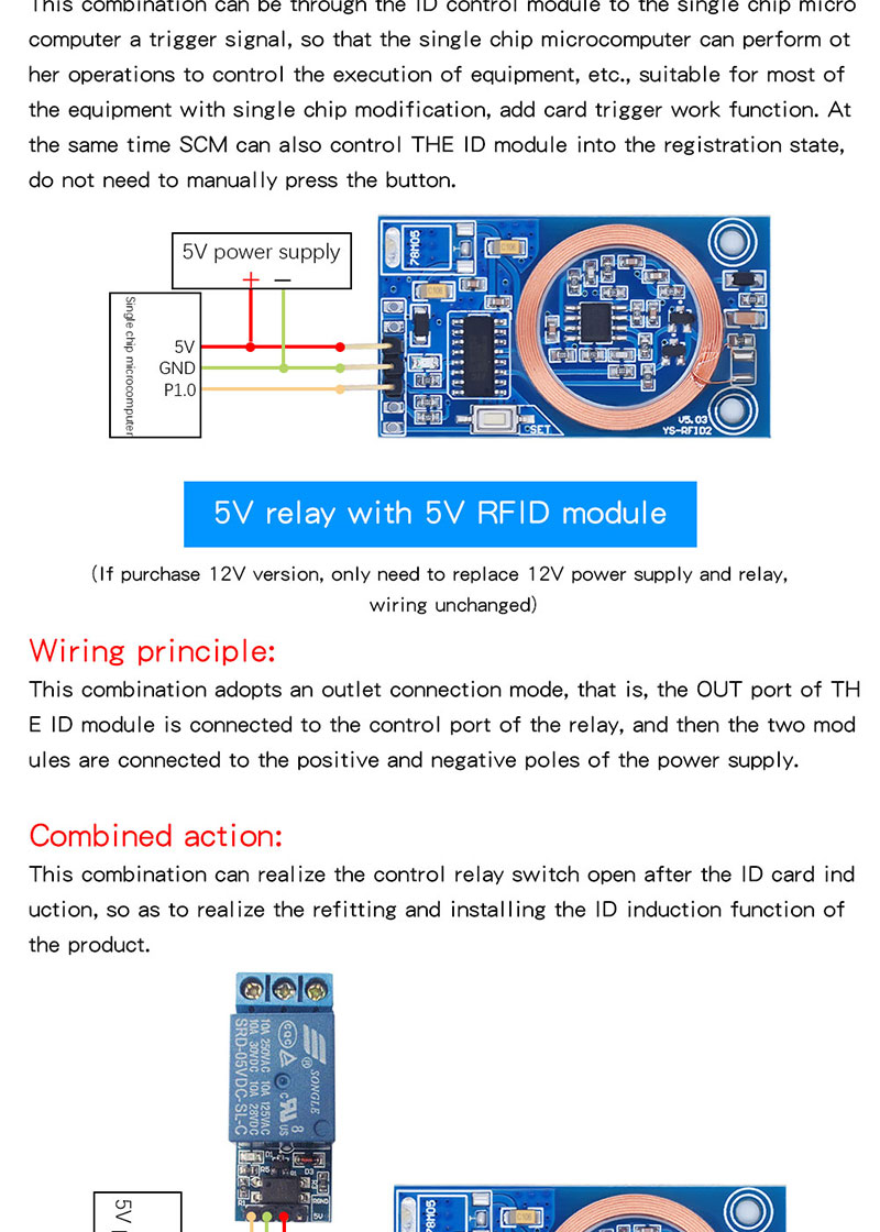 Modul pembelajaran kartu ID Kartu baca RFID 5V 12V I/O port output 125K frekuensi radio kartu akses mikrokontroler gesek DIY4