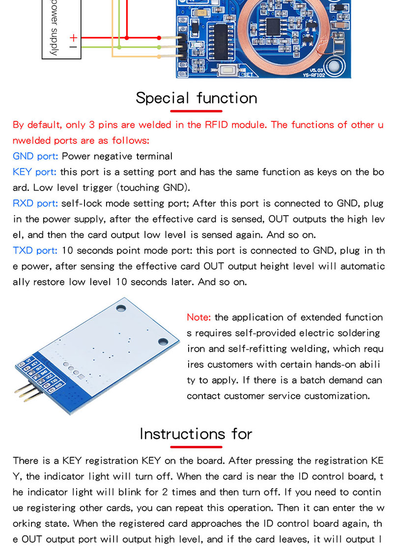 Modul pembelajaran kartu ID kartu baca RFID 5V 12V keluaran port I/O 125K frekuensi radio 125K kartu akses mikrokontroler gesek DIY5